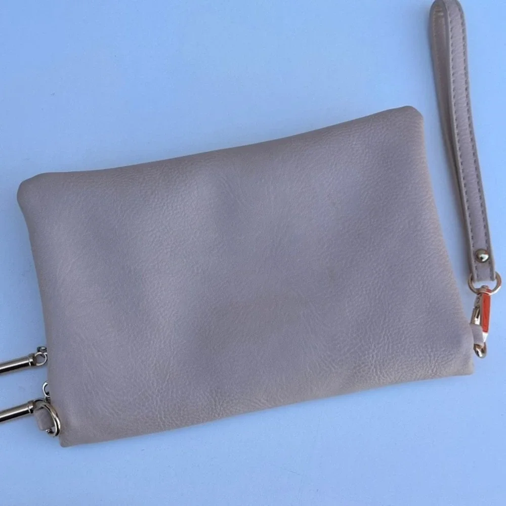Candace Christian Napa Valley Taupe Leather Envelope Wristlet Clutch - No Strap
